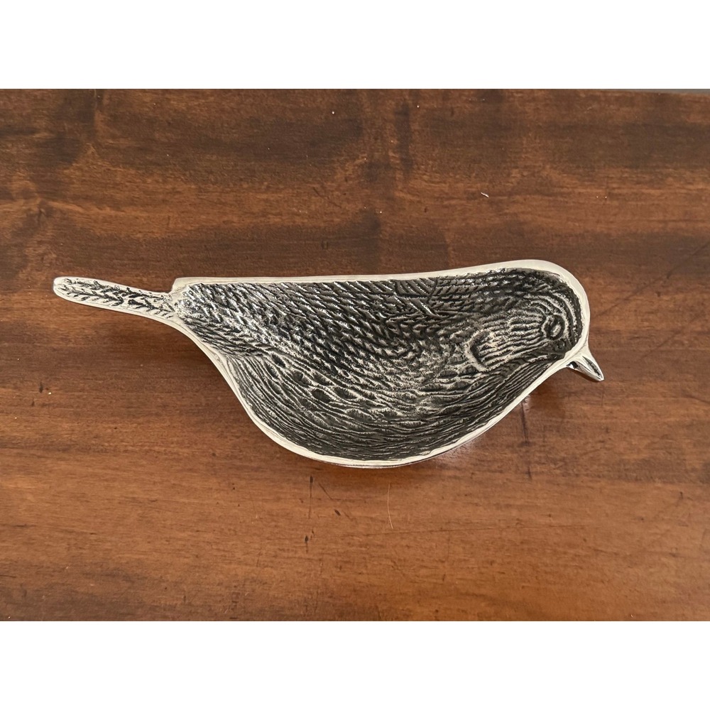 Vintage Silver Tone Metal Bird Trinket Dish by Mud Pie